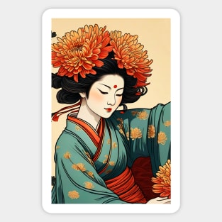 Asian girl flowers Sticker